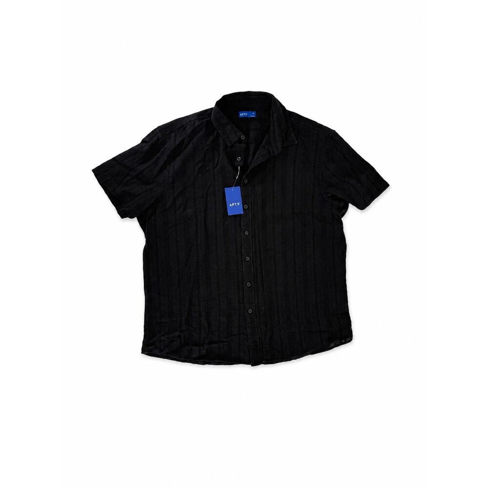 NWT APT. 9 Men’s Black Textured Stripe Short Sleeve Button Front Shirt Size XL